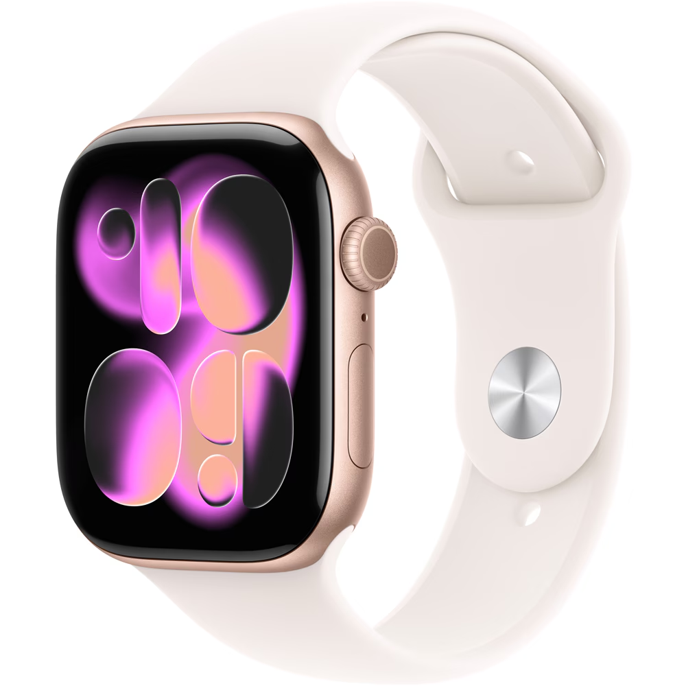 Apple Watch 11, GPS + Cellular, 46 mm, Rose Gold Aluminium Case, Light Blush Sport Band - M/L — imaginea 2